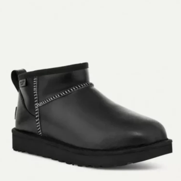 Γυναικεία μαύρα δερμάτινα μποτάκια ugg classic ultra mini w1163490 1