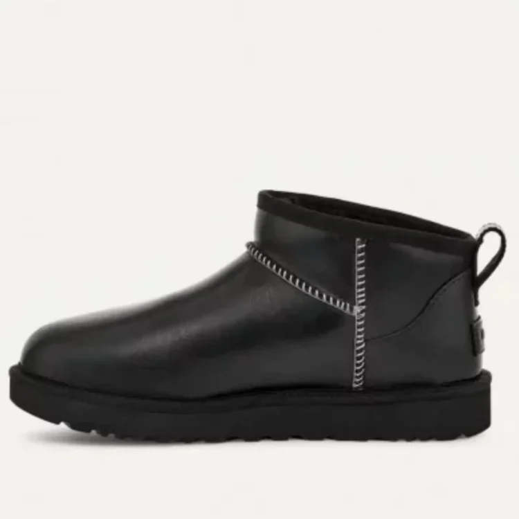 Γυναικεία μαύρα δερμάτινα μποτάκια ugg classic ultra mini w1163490 2
