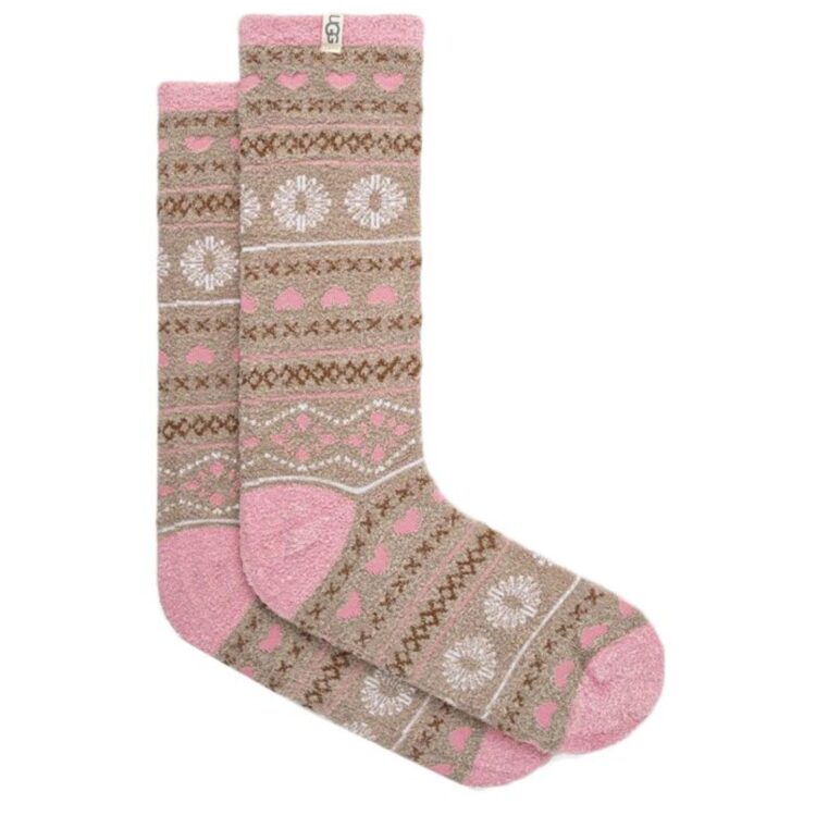 1105868 pfr ugg women leslie graphic socks beige brown pink 1