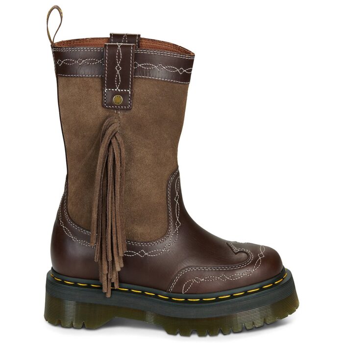 Γυναικεία Μποτα Dr Martens Fringe Mid Pull On Boot Dark Brown Classic Pull Up+Bronx Suede 43175200